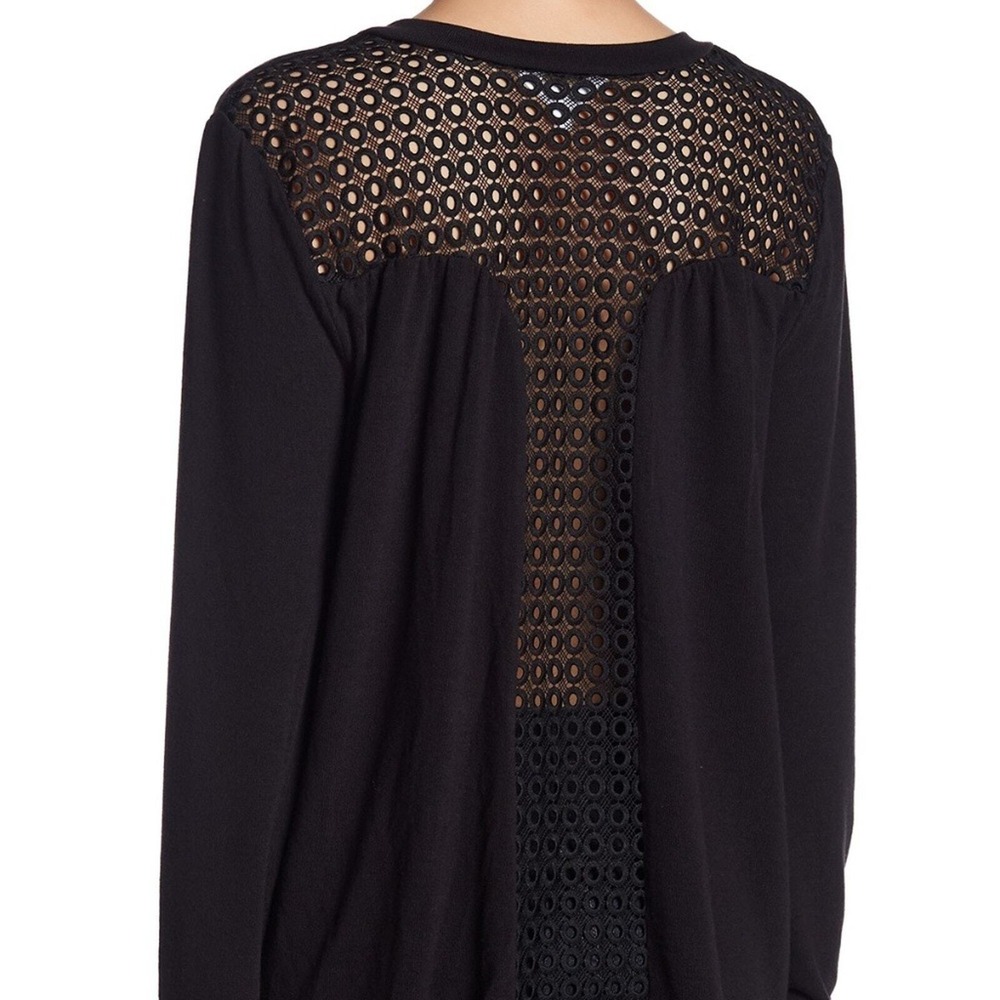 JACK by BB Dakota Womens‎ Medium Black V Neck Long Sleeve Top Lace Back Detail